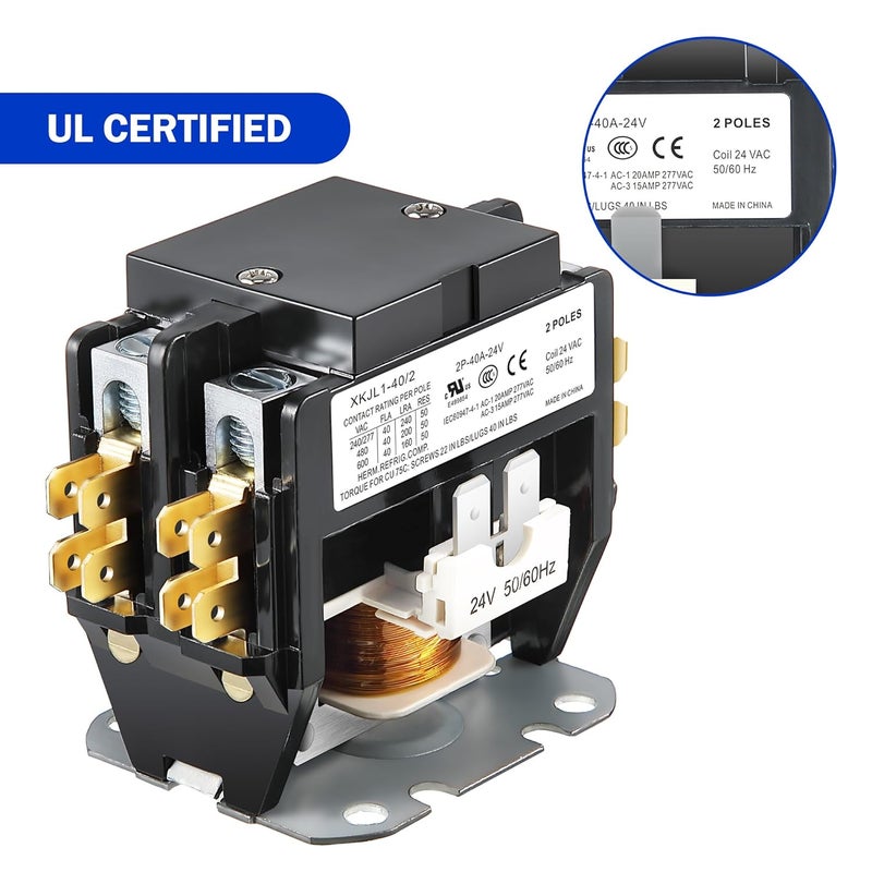 Dreyoo 2 Pcs 24V Coil 40A 2 Pole Air Conditioner Contactor, UL Certified HVAC Motor Contactor, Air Conditioner Replacement Relay, Compatible with C230b, Heat Pump, Refrigeration Systems - Image 4